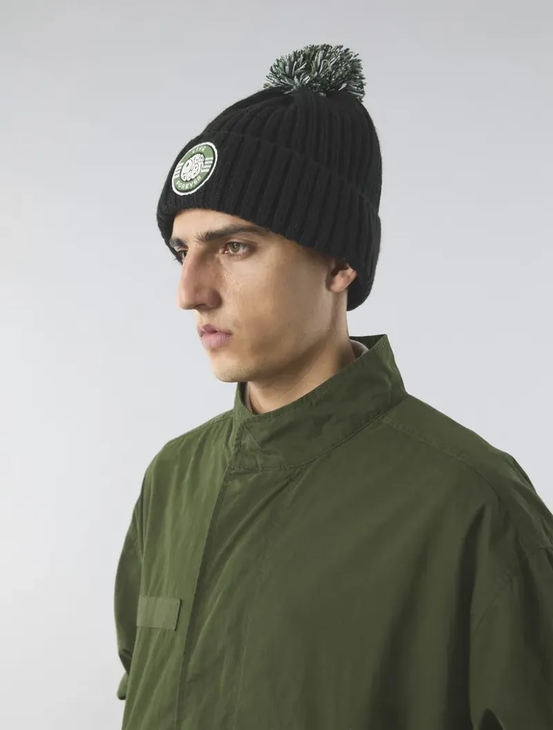 Pretty Green Live Forever Bobble Hat Black-4