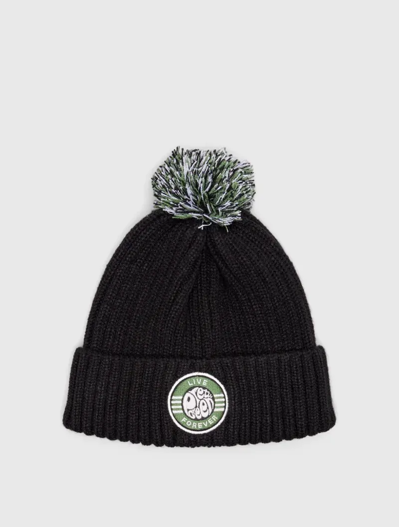 Pretty Green Live Forever Bobble Hat Black