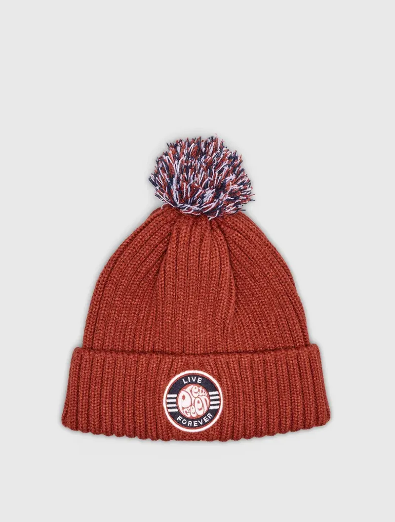 Pretty Green Live Forever Bobble Hat Red