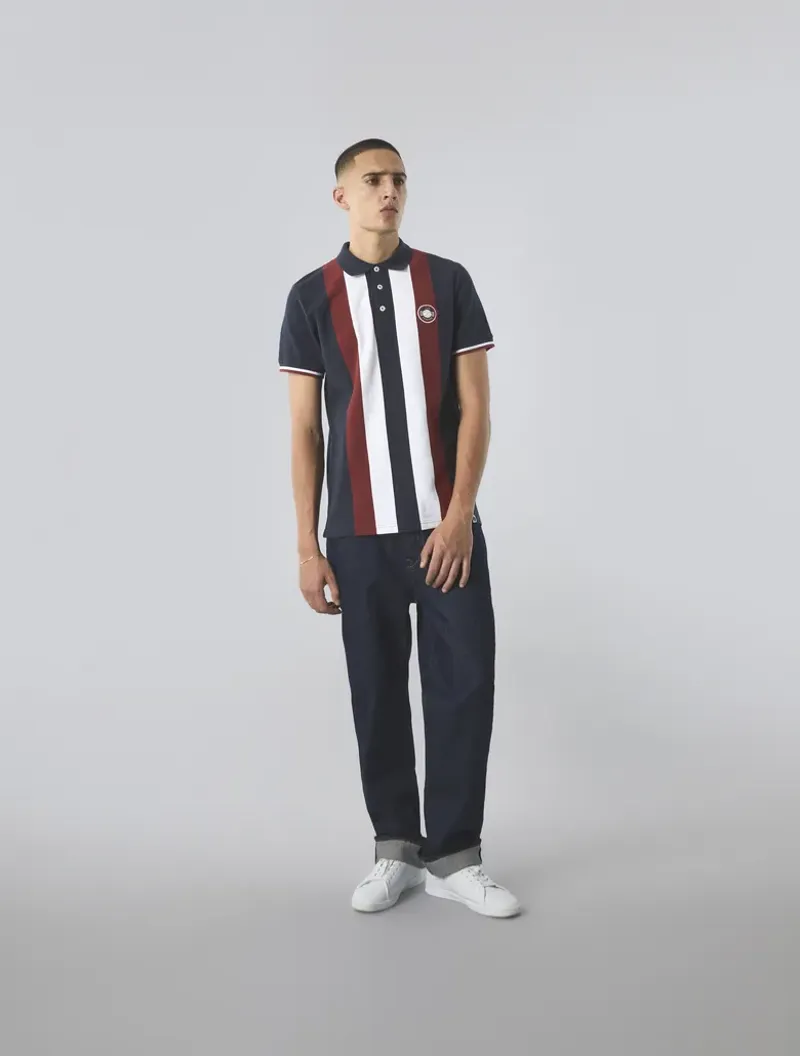 Pretty Green Live Forever Engineered Stripe Polo Navy  MEDIUM and XXL -1