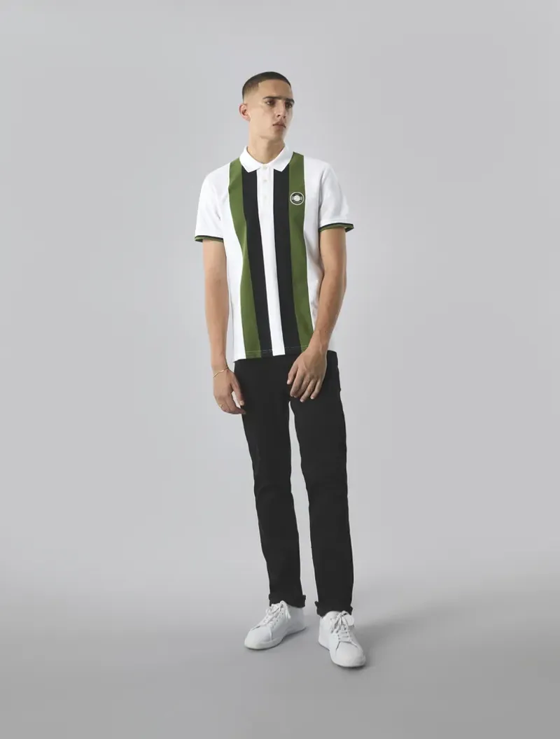 Pretty Green Live Forever Engineered Stripe Polo White-1