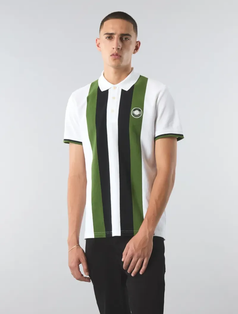 Pretty Green Live Forever Engineered Stripe Polo White-2