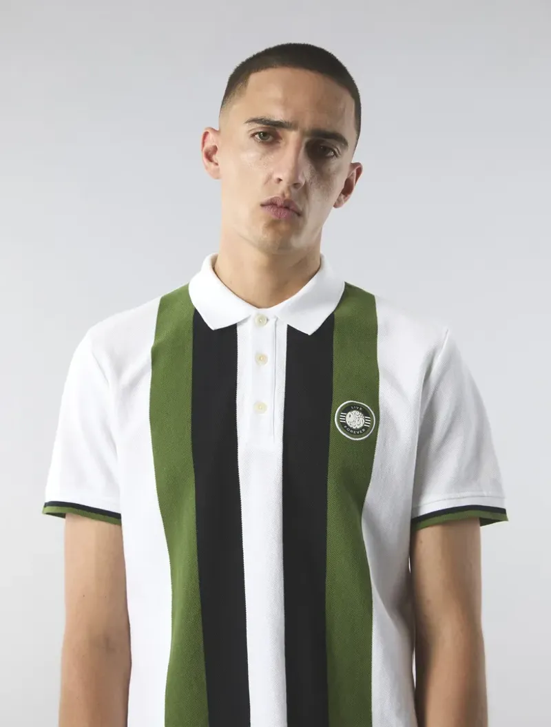Pretty Green Live Forever Engineered Stripe Polo White-4