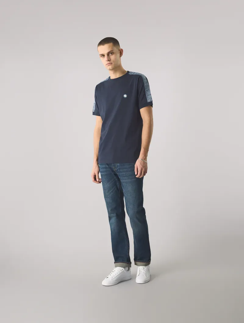 Pretty Green Eclipse Paisley Tape T-Shirt Navy-1