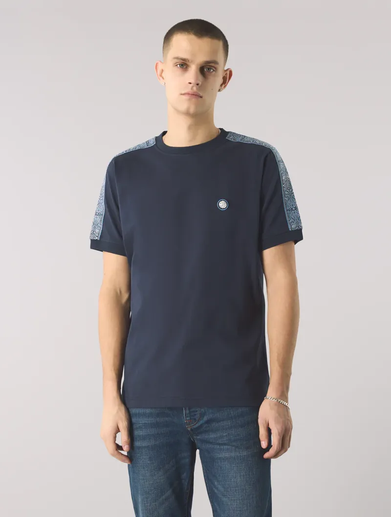 Pretty Green Eclipse Paisley Tape T-Shirt Navy-2