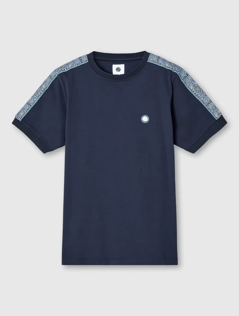 Pretty Green Eclipse Paisley Tape T-Shirt Navy-5