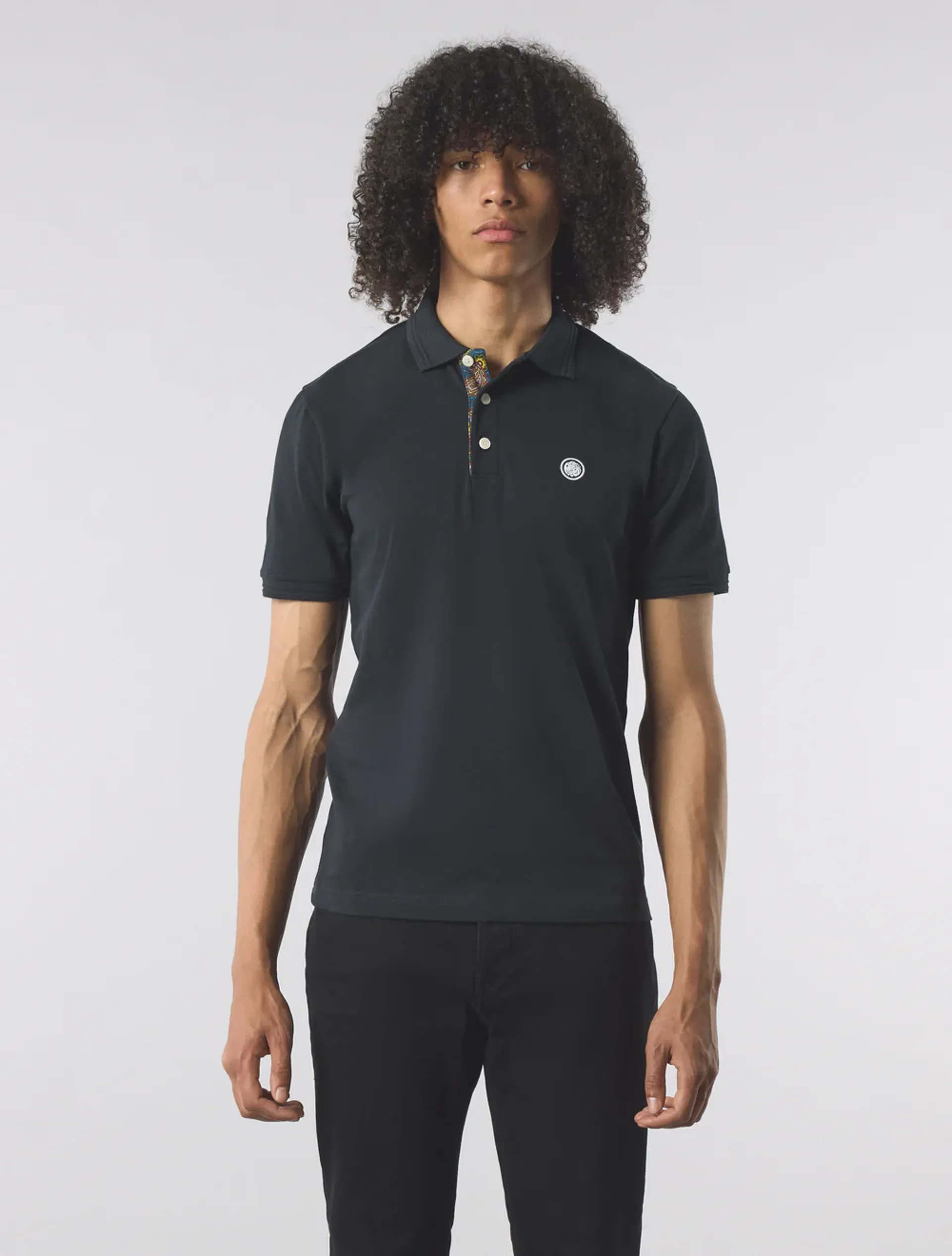 Pretty Green G25Q3MUPOL124 Mens House Paisley Placket Polo Black