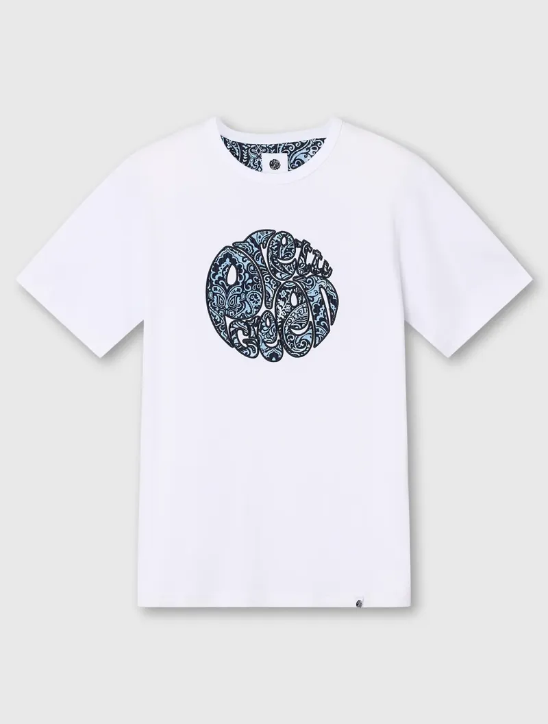 Pretty Green Rave On Paisley Logo T Shirt White 