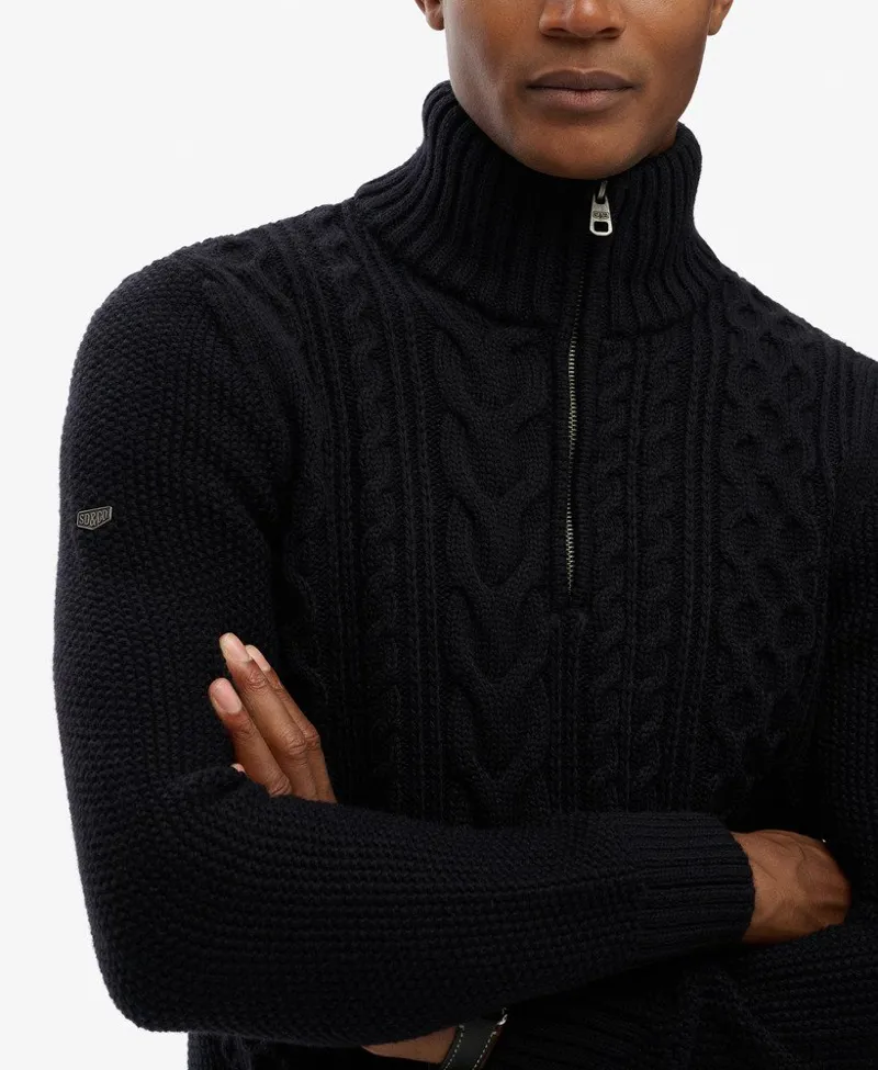 Superdry Jacob Cable Knit Half Zip Jumper Navy -2