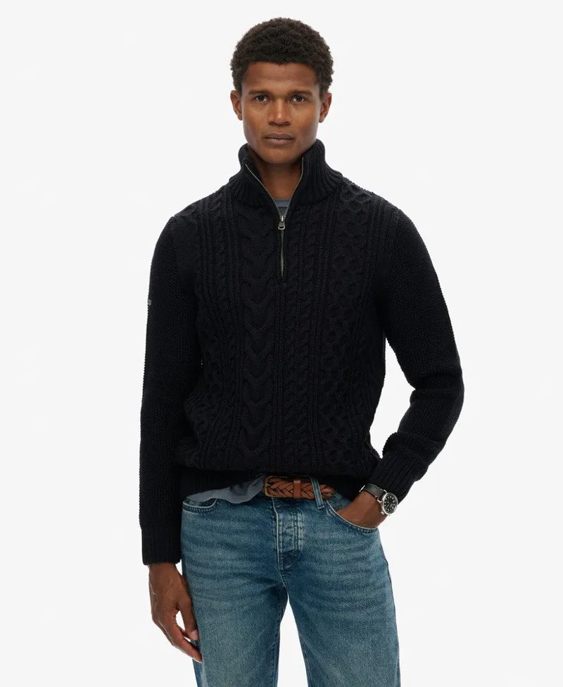 Superdry Jacob Cable Knit Half Zip Jumper Navy -3