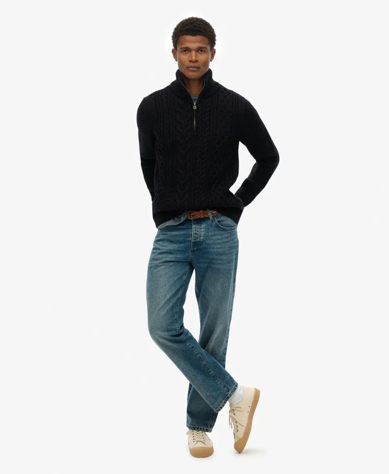Superdry Jacob Cable Knit Half Zip Jumper Navy -4