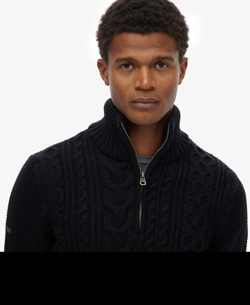 Superdry Jacob Cable Knit Half Zip Jumper Navy -1