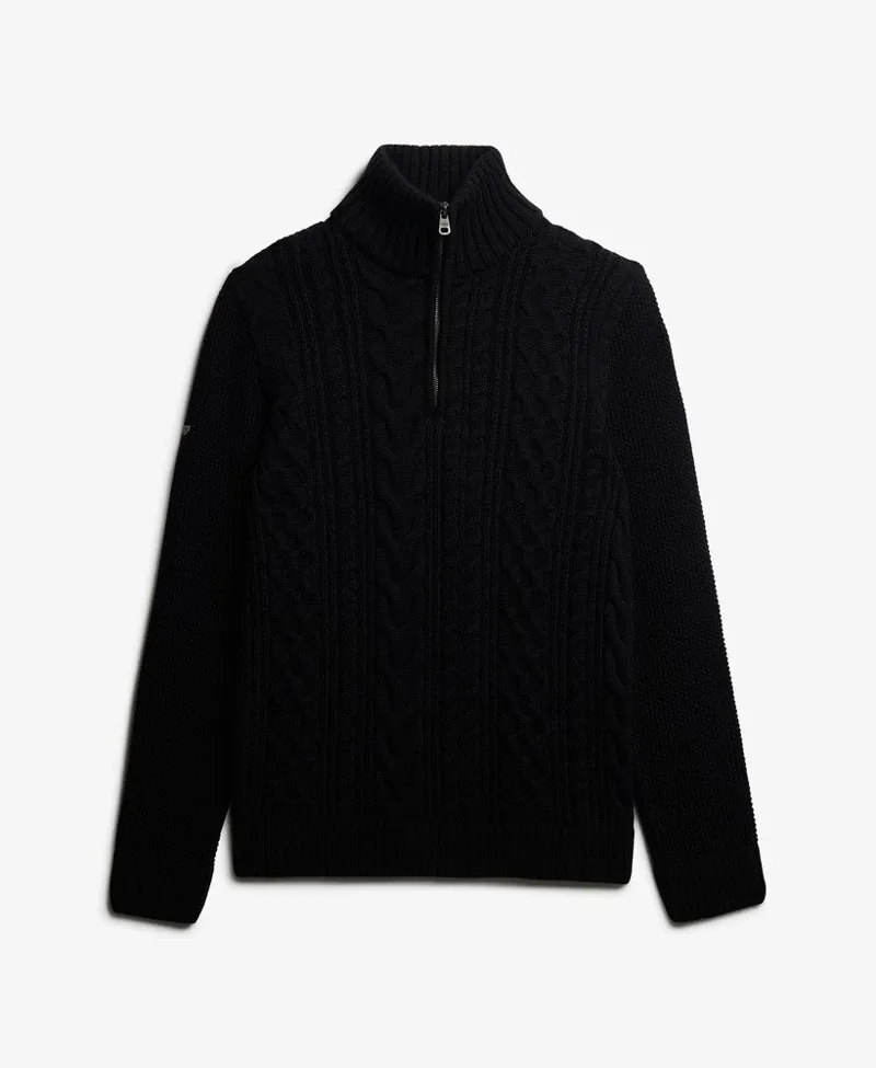 Superdry Jacob Cable Knit Half Zip Jumper Navy -6
