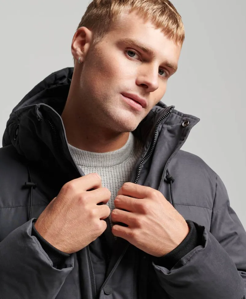 Superdry Hooded Parka Coat Charcoal-1