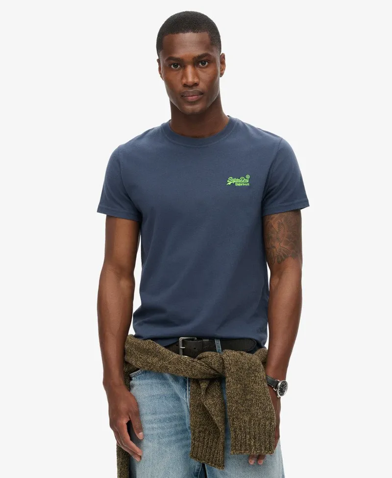 Superdry Organic Cotton Essential Logo T-Shirt Navy / Lime-4