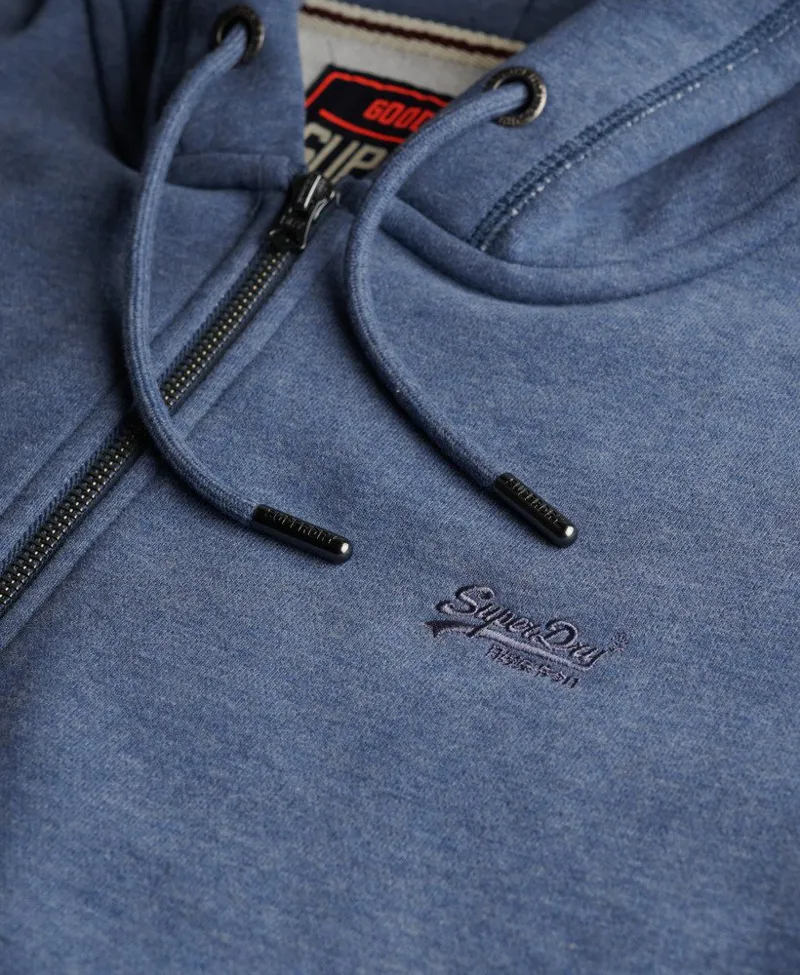 Superdry Essential Logo Half Brushed Zip Hoodie Jeans Blue-1