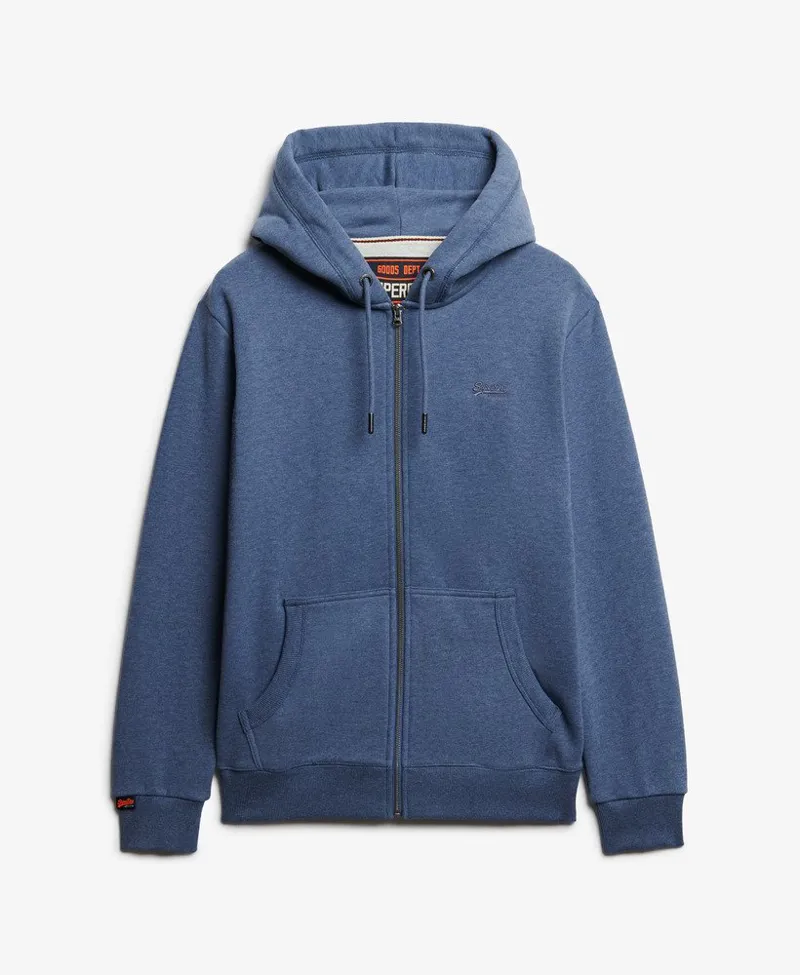 Superdry Essential Logo Half Brushed Zip Hoodie Jeans Blue-2