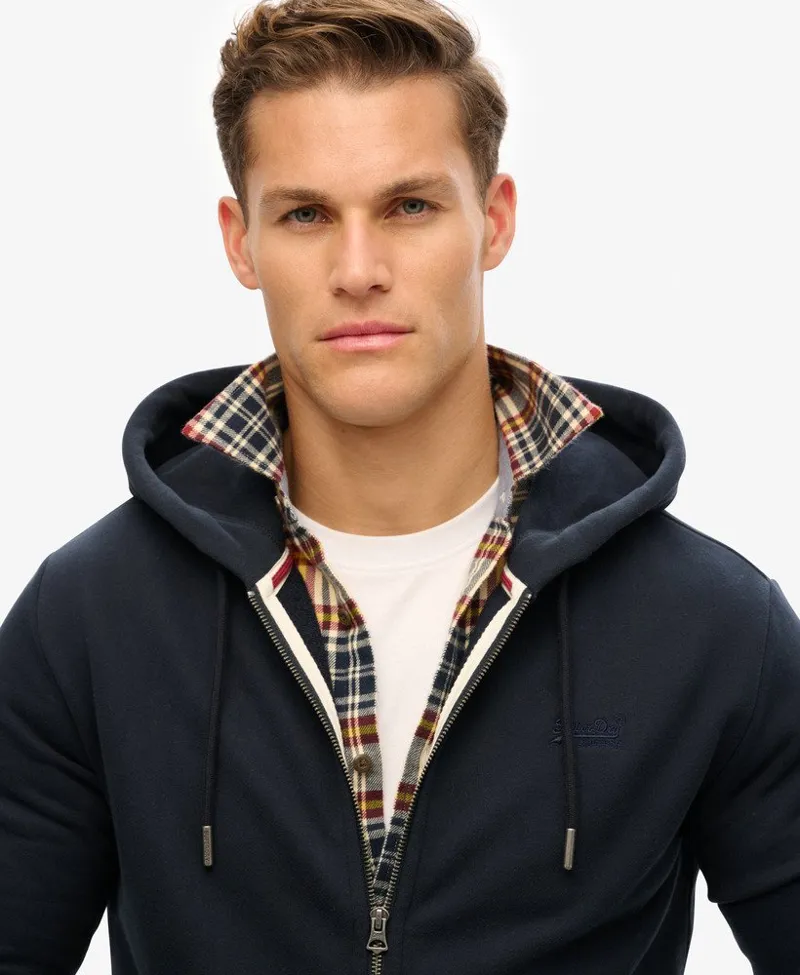 Superdry Essential Logo Half Brushed Zip Hoodie Eclipse Navy-1