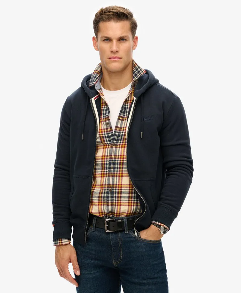 Superdry Essential Logo Half Brushed Zip Hoodie Eclipse Navy-4