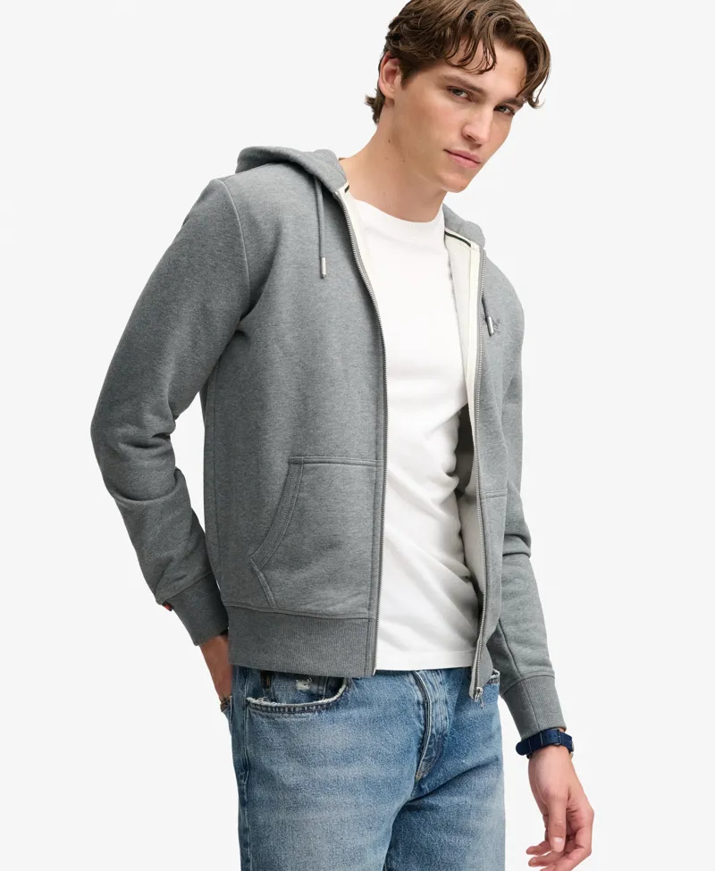 Superdry Essential Logo Half Brushed Zip Hoodie Antique Grey Marl-1