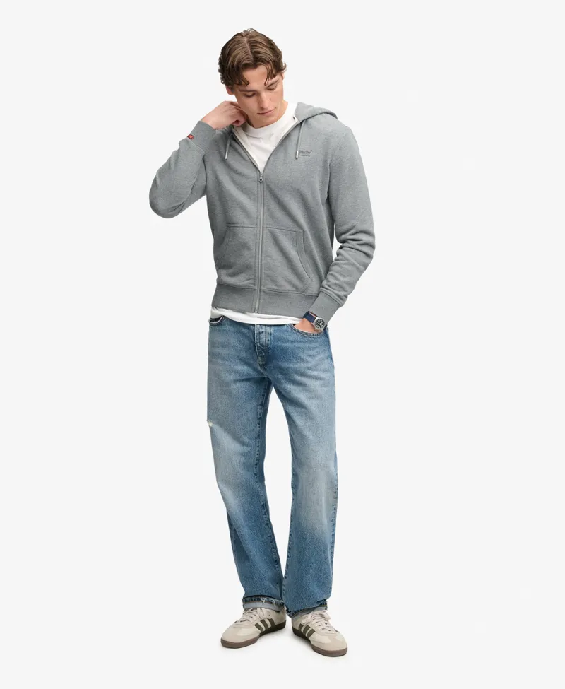Superdry Essential Logo Half Brushed Zip Hoodie Antique Grey Marl-3