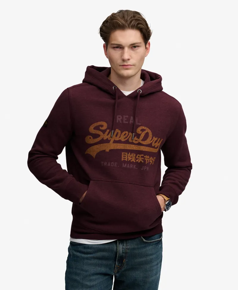 Superdry Vintage Logo Heritage Relaxed Hoodie Tawny Port Marl-5