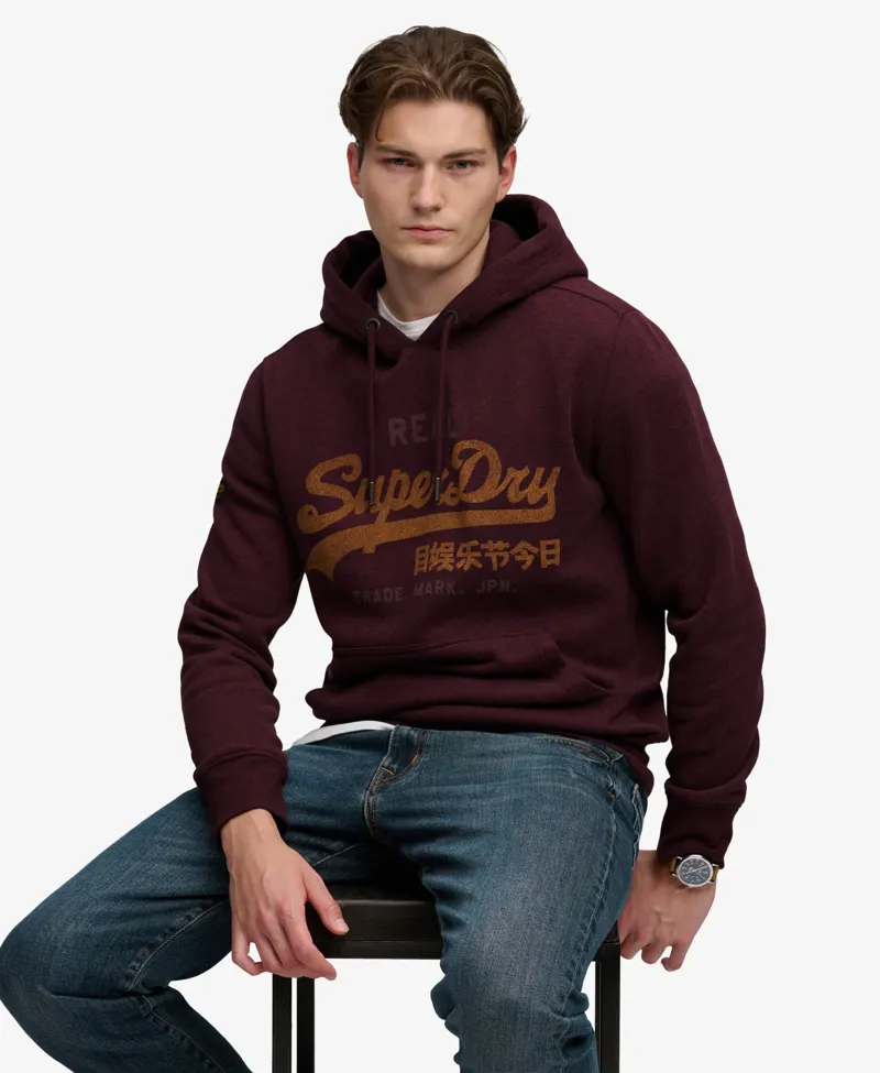 Superdry Vintage Logo Heritage Relaxed Hoodie Tawny Port Marl-6