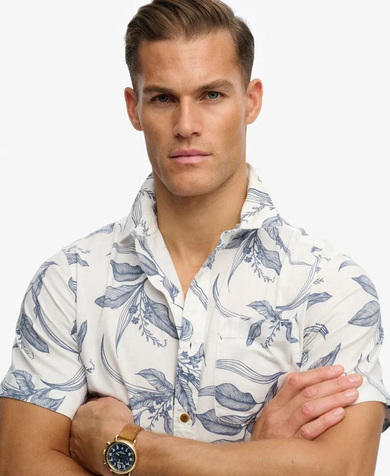 Superdry Vintage Loom Short Sleeve Shirt Canna Leaves China Blue-3