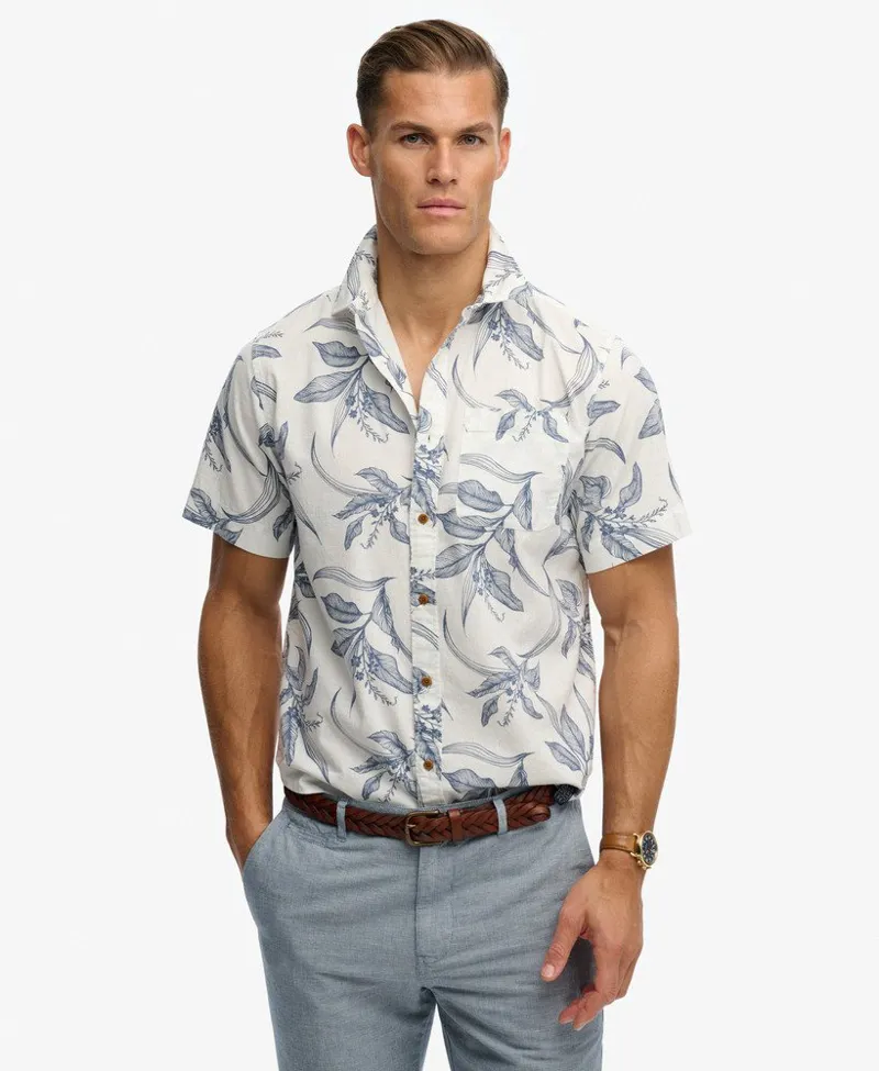 Superdry Vintage Loom Short Sleeve Shirt Canna Leaves China Blue