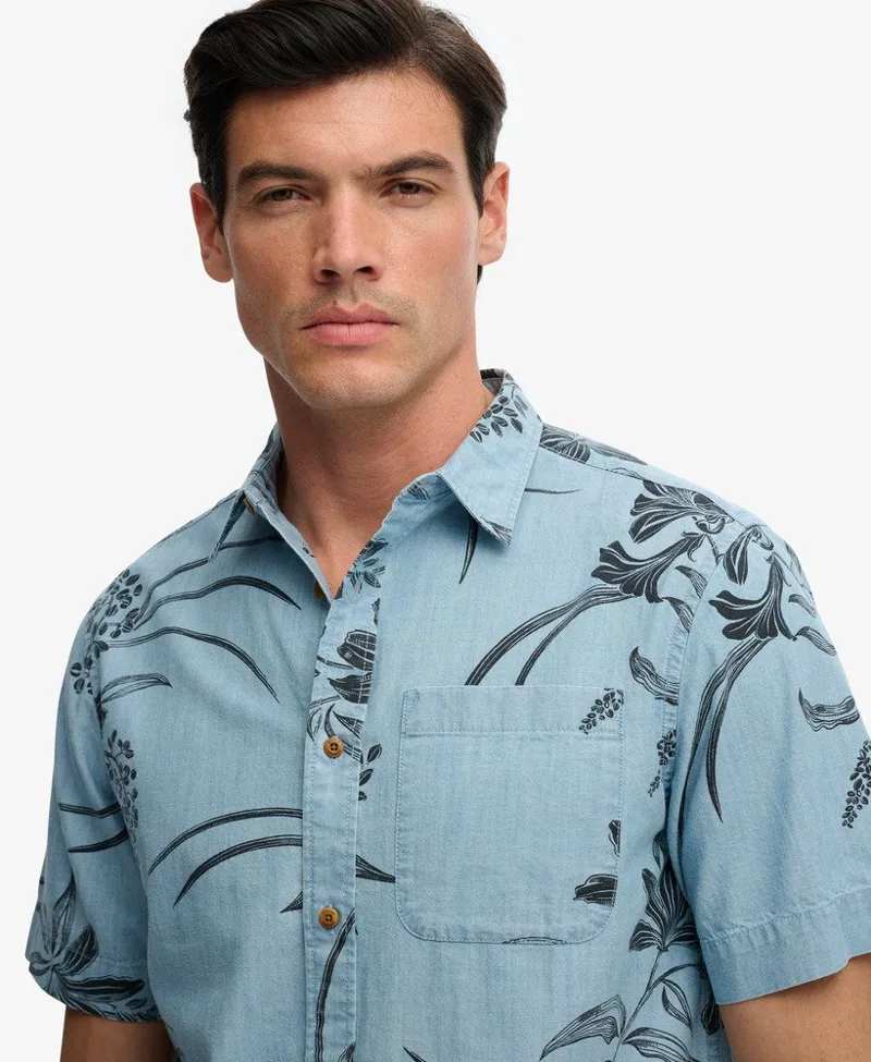 Superdry Vintage Loom Short Sleeve Shirt Mid Wash Blue Hawaiian-3