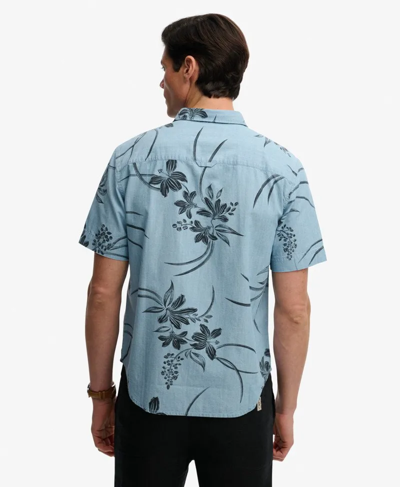 Superdry Vintage Loom Short Sleeve Shirt Mid Wash Blue Hawaiian-4