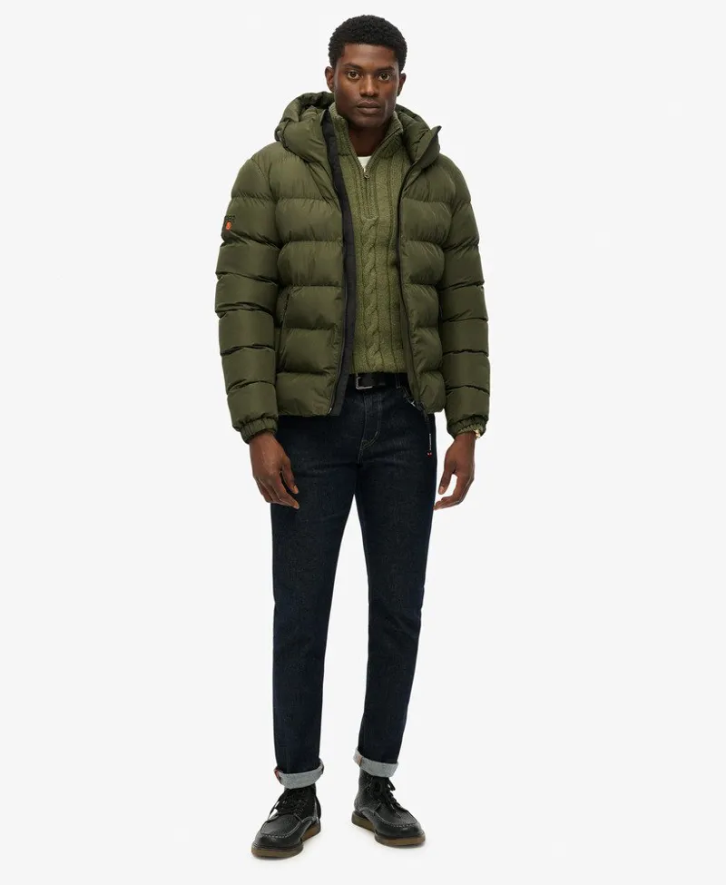 Superdry Hooded Sports Puffer Jacket Army Khaki-5