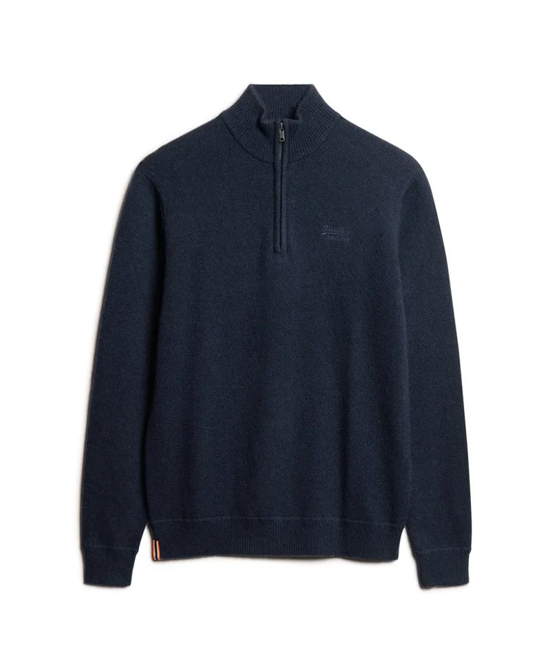Superdry Essential Embroidered Knitted Half Zip Jumper Carbon Navy 