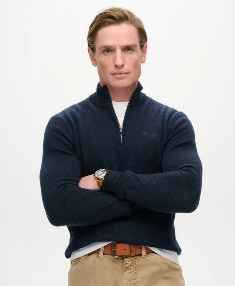Superdry Essential Embroidered Knitted Half Zip Jumper Carbon Navy -5