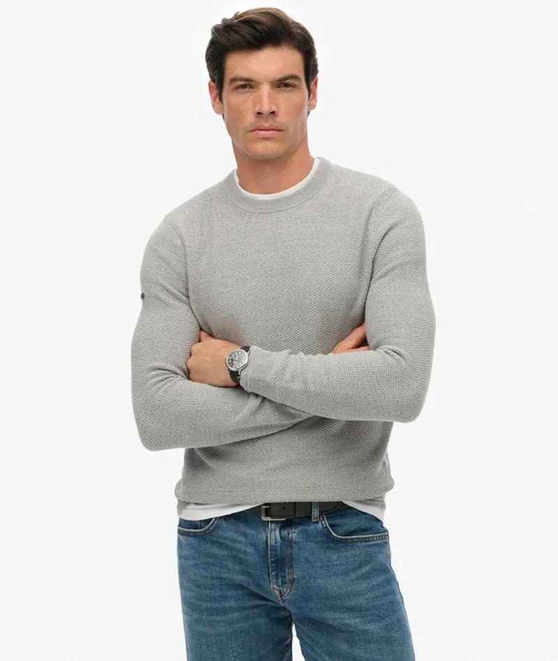 Superdry Light Weight Cotton Texture Jumper Light Grey-1