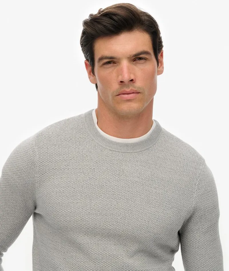 Superdry Light Weight Cotton Texture Jumper Light Grey-5