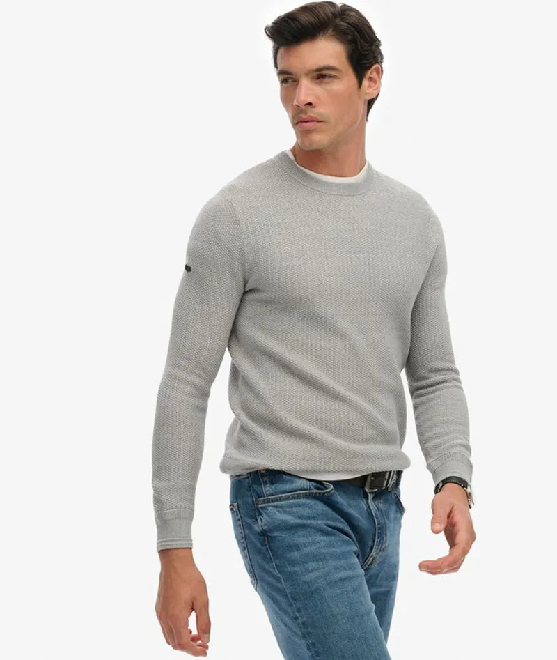 Superdry Light Weight Cotton Texture Jumper Light Grey-4