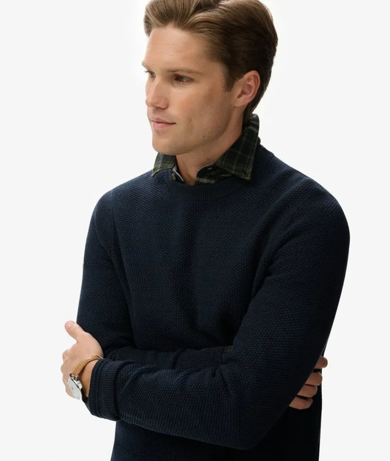 Superdry Light Weight Cotton Texture Jumper Eclipse Navy Twist-1