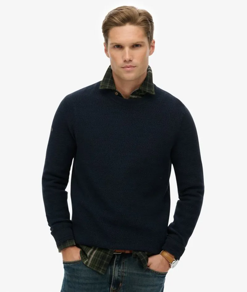 Superdry Light Weight Cotton Texture Jumper Eclipse Navy Twist-5
