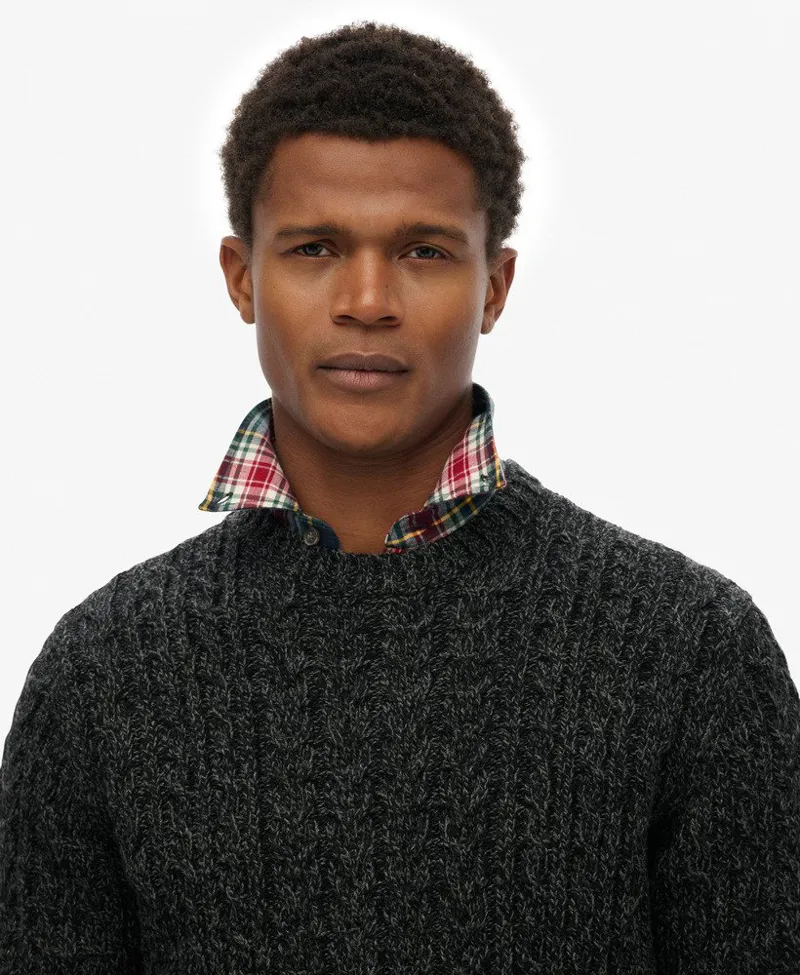 Superdry Jacob Knit Cable Jumper Black -4