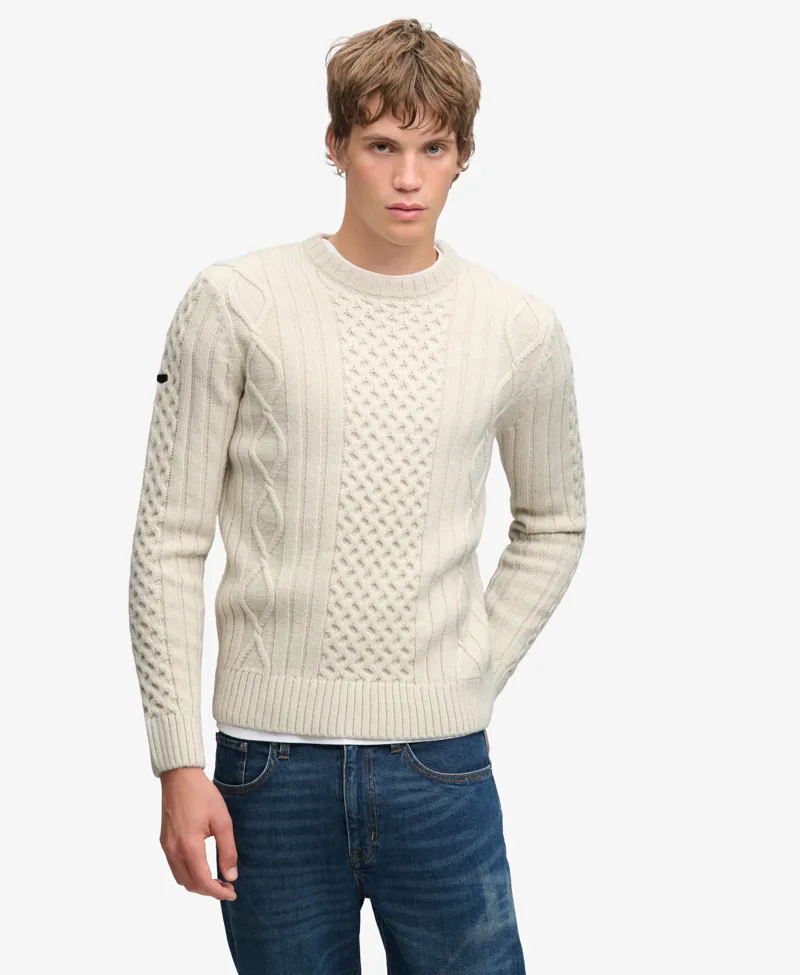 Superdry Jacob Cable Knit Jumper Ecru-1
