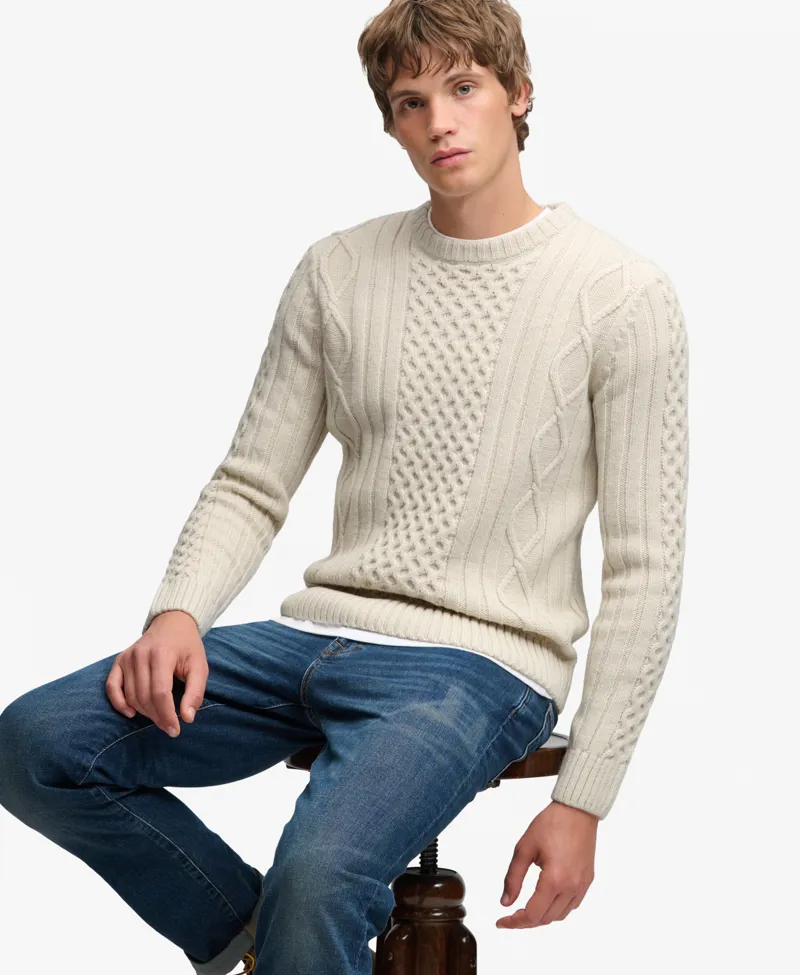 Superdry Jacob Cable Knit Jumper Ecru-2