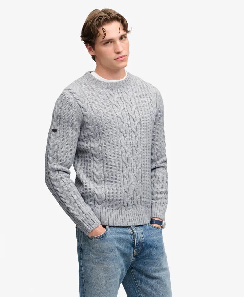 Superdry Jacob Cable Knit Jumper Mid Grey-1