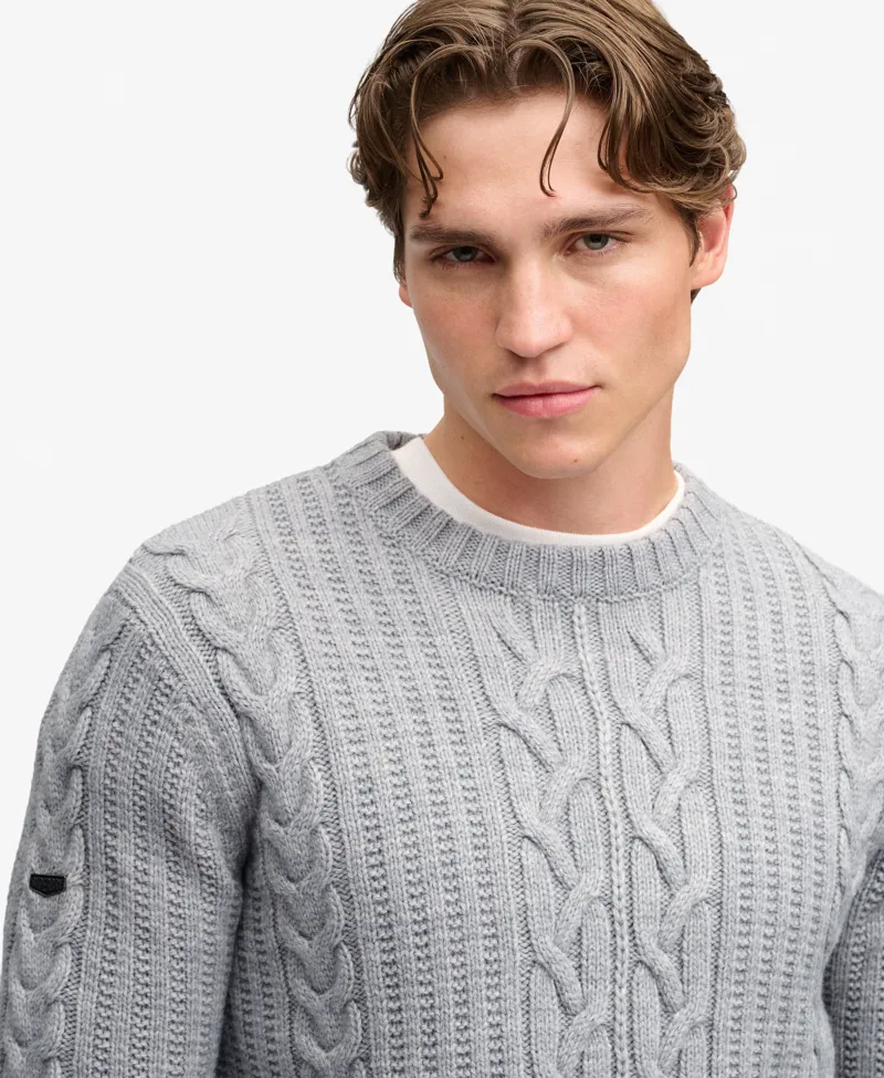 Superdry Jacob Cable Knit Jumper Mid Grey-2