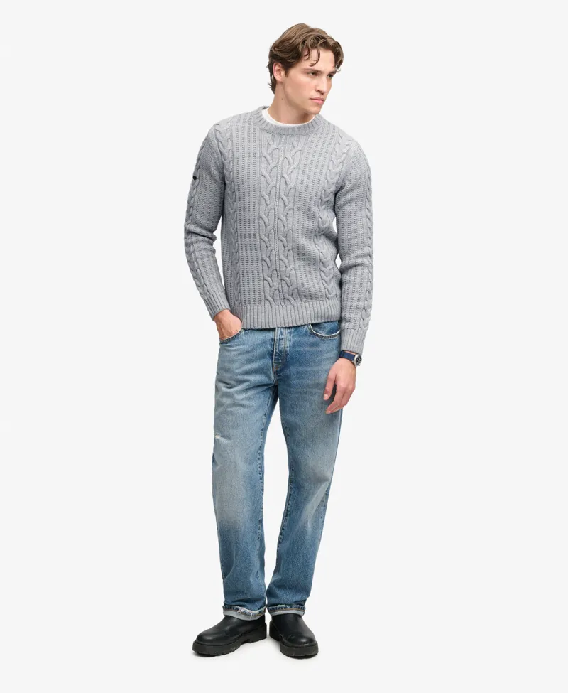 Superdry Jacob Cable Knit Jumper Mid Grey-3