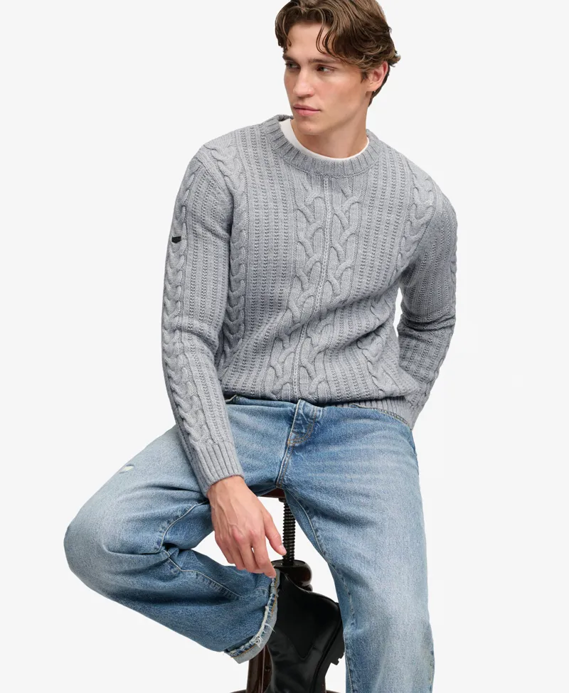 Superdry Jacob Cable Knit Jumper Mid Grey-4