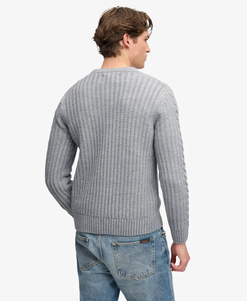 Superdry Jacob Cable Knit Jumper Mid Grey-5