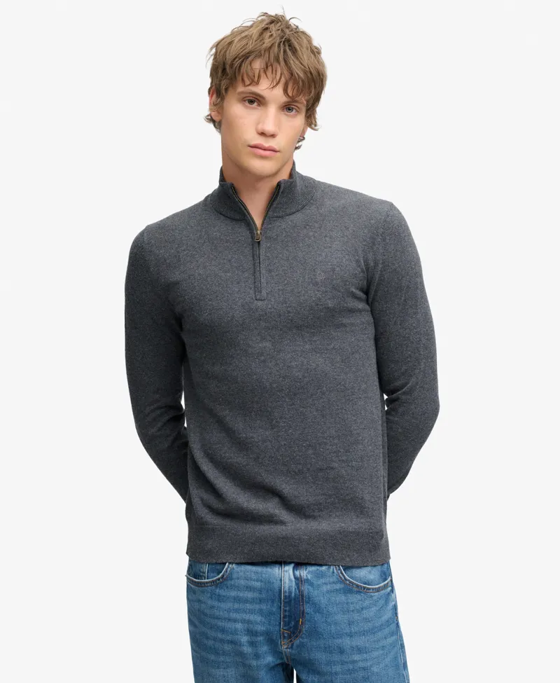 Superdry Essential Lightweight Wool Blend Half Zip Jumper Grey-1