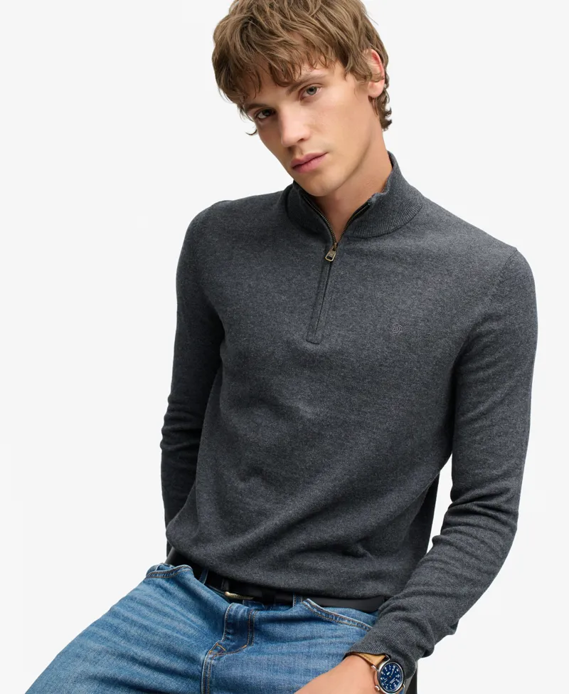 Superdry Essential Lightweight Wool Blend Half Zip Jumper Grey-2