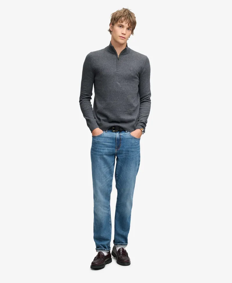 Superdry Essential Lightweight Wool Blend Half Zip Jumper Grey-3